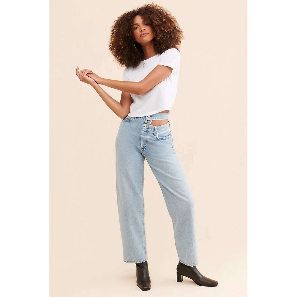 AGOLDE Anthropologie Hi Rise Broken Waistband‎ Jeans Light Wash Straight Leg  29